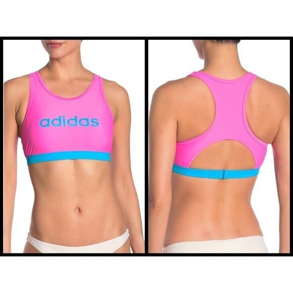 💕ADIDAS SWIMWEAR💕 Front Graphic Bikini TOP Neon - Picture 1 of 7